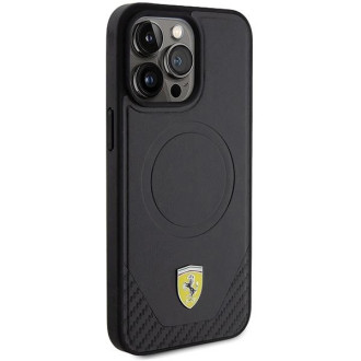 Pouzdro Ferrari Carbon Metal Logo MagSafe pro iPhone 15 Pro Max - černé