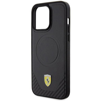 Pouzdro Ferrari Carbon Metal Logo MagSafe pro iPhone 15 Pro Max - černé