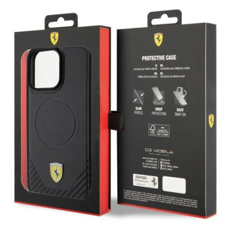 Pouzdro Ferrari Carbon Metal Logo MagSafe pro iPhone 15 Pro Max - černé