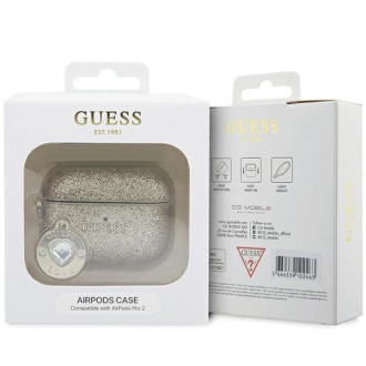 Guess GUAP2PGEHCDD pouzdro pro kryt AirPods Pro 2 - zlaté Fixed Glitter Heart Diamond Charm