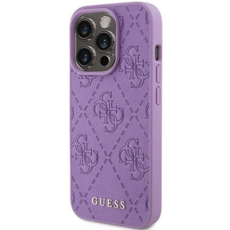 Guess Leather 4G Stamped pouzdro pro iPhone 15 Pro - fialové