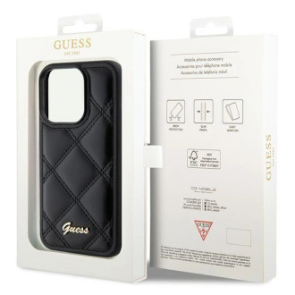 Pouzdro Guess Quilted Metal Logo pro iPhone 15 Pro - černé