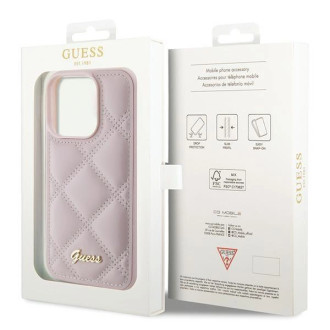 Pouzdro Guess Quilted Metal Logo pro iPhone 15 Pro - růžové