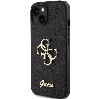 Guess Glitter Script Big 4G pouzdro pro iPhone 15 - černé