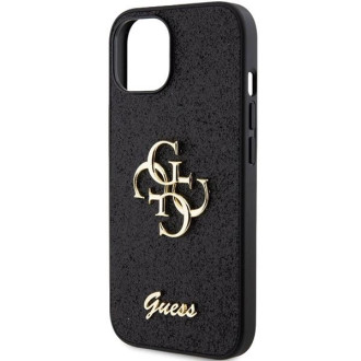Guess Glitter Script Big 4G pouzdro pro iPhone 15 - černé