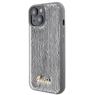 Guess Sequin Script Kovové pouzdro pro iPhone 15 - stříbrné