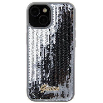 Guess Sequin Script Kovové pouzdro pro iPhone 15 - stříbrné