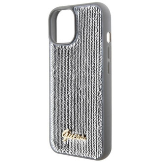 Guess Sequin Script Kovové pouzdro pro iPhone 15 - stříbrné