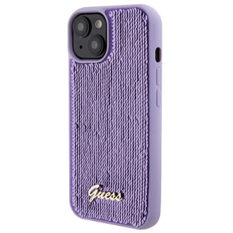 Guess Sequin Script Kovové pouzdro pro iPhone 15 - fialové