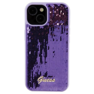 Guess Sequin Script Kovové pouzdro pro iPhone 15 - fialové