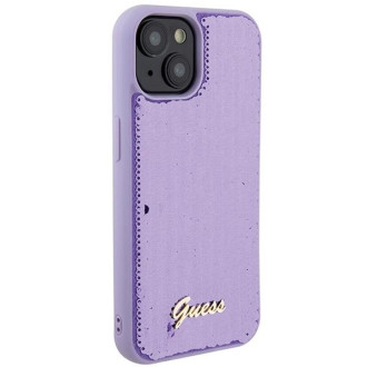 Guess Sequin Script Kovové pouzdro pro iPhone 15 - fialové
