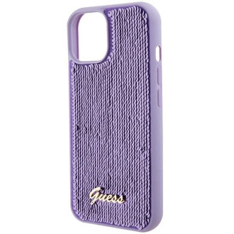 Guess Sequin Script Kovové pouzdro pro iPhone 15 - fialové