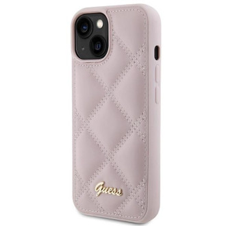 Pouzdro Guess Quilted Metal Logo pro iPhone 15 - růžové