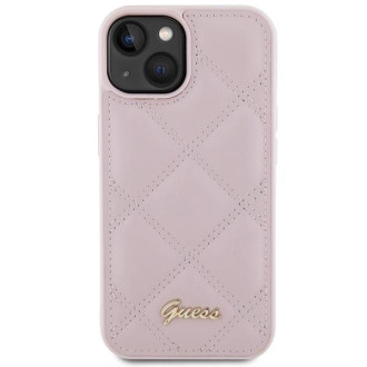 Pouzdro Guess Quilted Metal Logo pro iPhone 15 - růžové