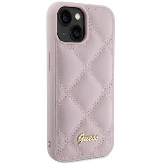 Pouzdro Guess Quilted Metal Logo pro iPhone 15 - růžové