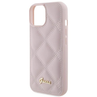 Pouzdro Guess Quilted Metal Logo pro iPhone 15 - růžové