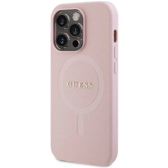 Guess GUHMP13XPSAHMCP pouzdro pro iPhone 13 Pro Max - růžové Saffiano MagSafe