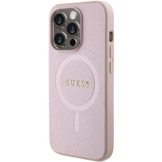 Pouzdro Guess Saffiano MagSafe pro iPhone 15 Pro - růžové