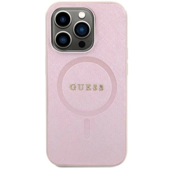 Pouzdro Guess Saffiano MagSafe pro iPhone 15 Pro - růžové