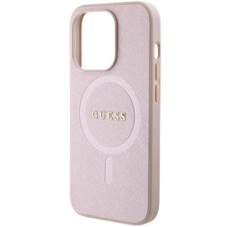Pouzdro Guess Saffiano MagSafe pro iPhone 15 Pro - růžové