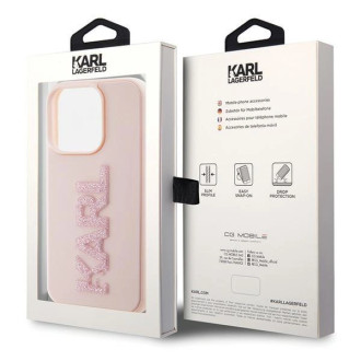 Pouzdro Karl Lagerfeld 3D Rubber Glitter Logo pro iPhone 15 Pro - růžové