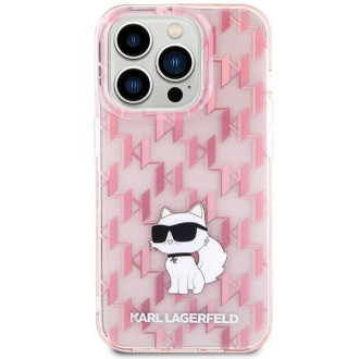 Pouzdro Karl Lagerfeld Monogram Choupette pro iPhone 15 Pro - růžové