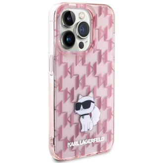 Pouzdro Karl Lagerfeld Monogram Choupette pro iPhone 15 Pro - růžové