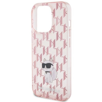 Pouzdro Karl Lagerfeld Monogram Choupette pro iPhone 15 Pro - růžové