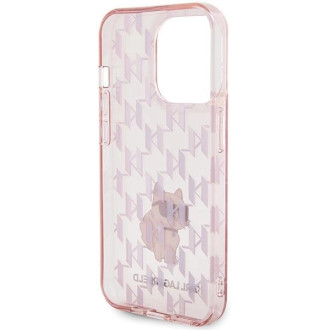 Pouzdro Karl Lagerfeld Monogram Choupette pro iPhone 15 Pro - růžové