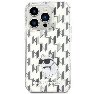 Pouzdro Karl Lagerfeld Monogram Choupette pro iPhone 15 Pro - průhledné