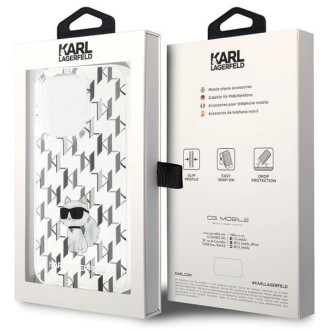 Pouzdro Karl Lagerfeld Monogram Choupette pro iPhone 15 Pro - průhledné