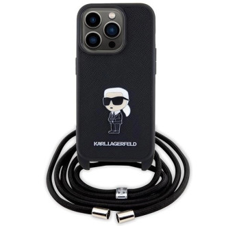 Karl Lagerfeld Crossbody Saffiano Monogram Metal Pin Karl &amp; Choupette Case pro iPhone 15 Pro – černý