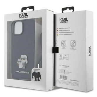Pouzdro Karl Lagerfeld Crossbody Saffiano Metal Pin Karl &amp; Choupette pro iPhone 15 Plus - černé