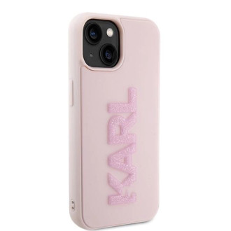Pouzdro Karl Lagerfeld 3D Rubber Glitter Logo pro iPhone 15 - růžové