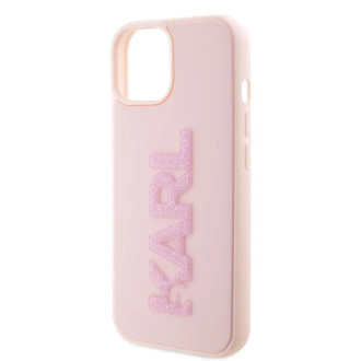Pouzdro Karl Lagerfeld 3D Rubber Glitter Logo pro iPhone 15 - růžové