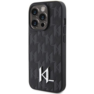 Pouzdro Karl Lagerfeld Leather Monogram Hot Stamp Metal Logo pro iPhone 15 Pro Max - černé