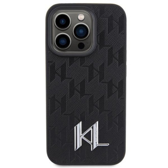 Pouzdro Karl Lagerfeld Leather Monogram Hot Stamp Metal Logo pro iPhone 15 Pro Max - černé