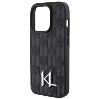 Pouzdro Karl Lagerfeld Leather Monogram Hot Stamp Metal Logo pro iPhone 15 Pro Max - černé