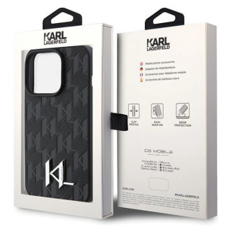 Pouzdro Karl Lagerfeld Leather Monogram Hot Stamp Metal Logo pro iPhone 15 Pro Max - černé