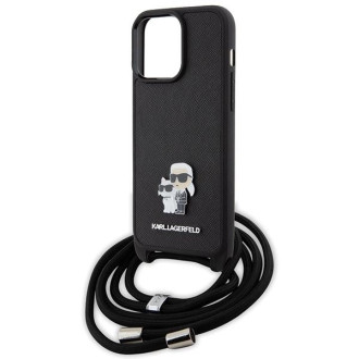 Karl Lagerfeld Crossbody Saffiano Metal Pin Karl &amp; Choupette Case pro iPhone 15 Pro Max - Black