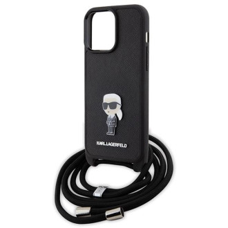 Karl Lagerfeld Crossbody Saffiano Monogram Metal Pin Karl &amp; Choupette Case pro iPhone 15 Pro Max – černý