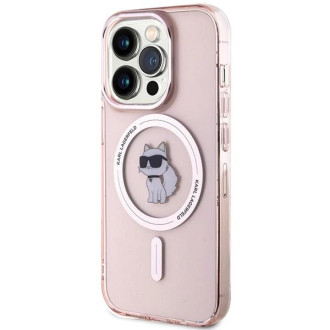 Pouzdro Karl Lagerfeld IML Choupette MagSafe pro iPhone 15 Pro - růžové