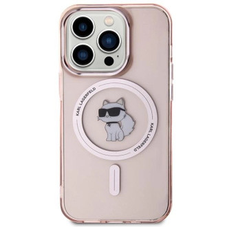 Pouzdro Karl Lagerfeld IML Choupette MagSafe pro iPhone 15 Pro - růžové