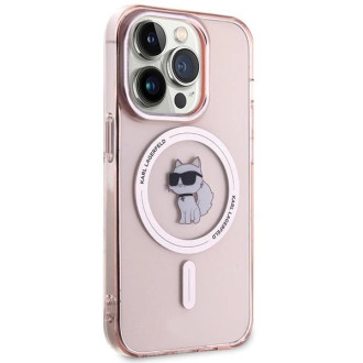 Pouzdro Karl Lagerfeld IML Choupette MagSafe pro iPhone 15 Pro - růžové
