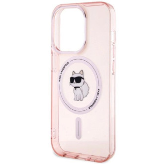 Pouzdro Karl Lagerfeld IML Choupette MagSafe pro iPhone 15 Pro - růžové