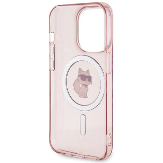 Pouzdro Karl Lagerfeld IML Choupette MagSafe pro iPhone 15 Pro - růžové