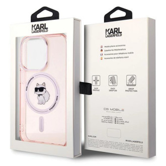 Pouzdro Karl Lagerfeld IML Choupette MagSafe pro iPhone 15 Pro - růžové