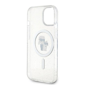 Karl Lagerfeld Karl&Choupette Glitter MagSafe pouzdro pro iPhone 15 Plus - průhledné