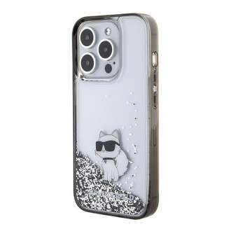 Pouzdro Karl Lagerfeld Liquid Glitter Choupette pro iPhone 15 Pro - průhledné