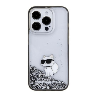 Pouzdro Karl Lagerfeld Liquid Glitter Choupette pro iPhone 15 Pro - průhledné